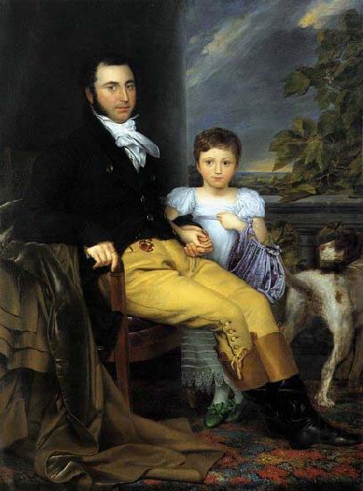 Portrait of a Prominent Gentleman with his Daughter and Hunting Dog, Joseph Denis Odevaere